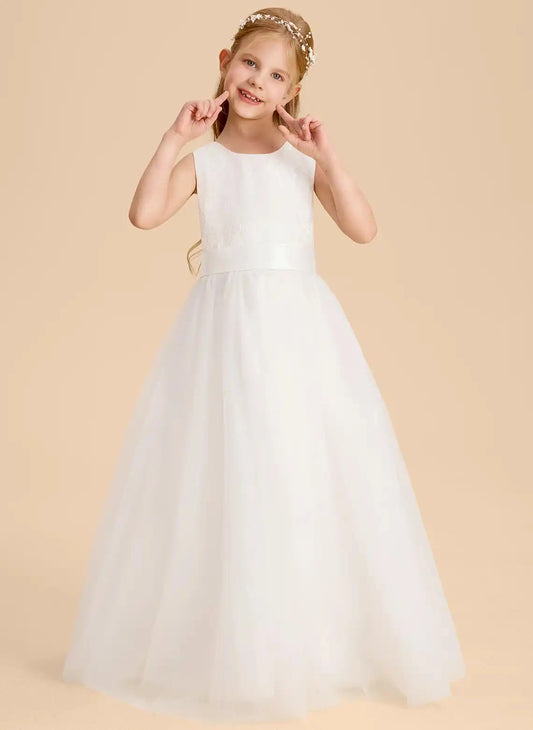 Heowos White Heart Cutout First Communion Dress Sleeveless Floor?Length