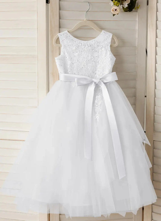 Elegant A?Line Round Neck Sleeveless Zipper?Back Midi First Communion Dress