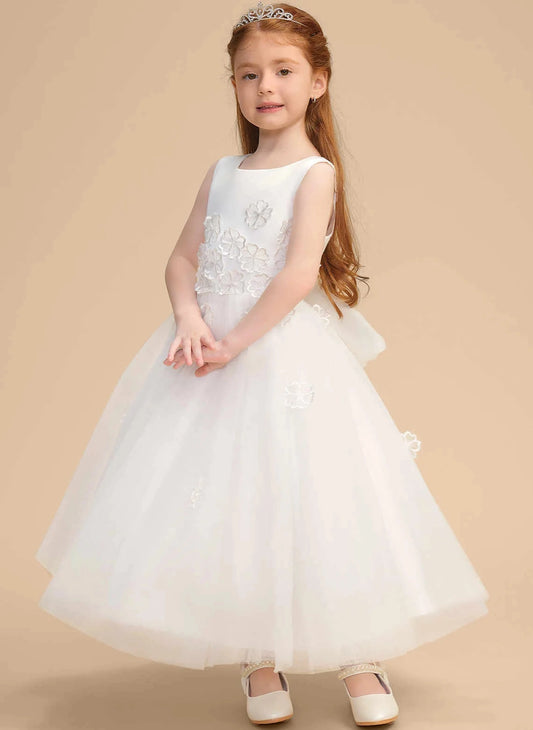 Elegant A?Line Round Neck Sleeveless V?Back Ankle Length Flower Girl Dress