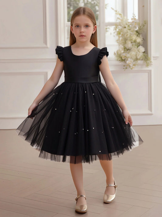 Chic A-Line Scoop-Neck Ruffle-Sleeve V-Back Knee-Length Special Occasion Dresses for Girls
