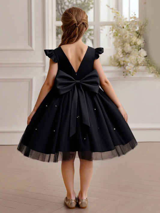 Chic A-Line Scoop-Neck Ruffle-Sleeve V-Back Knee-Length Special Occasion Dresses for Girls