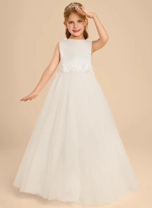 Elegant A-Line Bateau Sleeveless Deep V Back Floor-Length Communion Dress