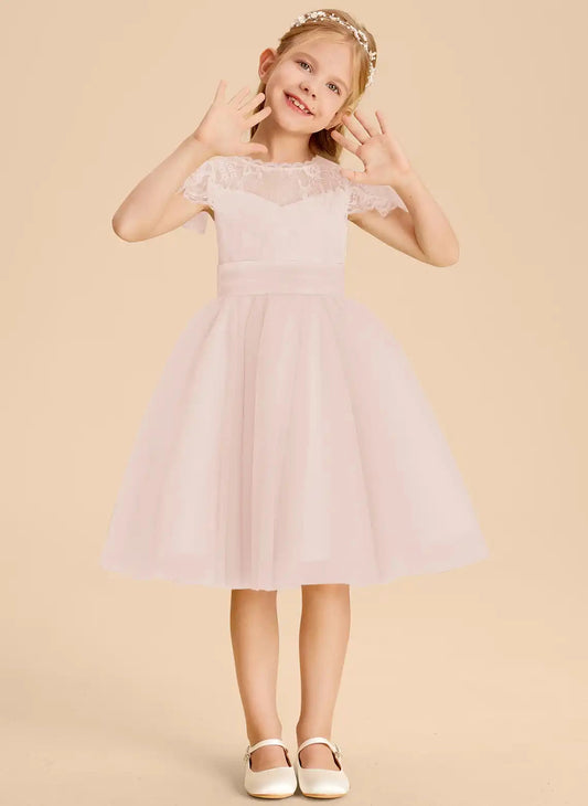 Elegant A?Line Bateau Cap Sleeve Keyhole Back Knee Length First Communion Dresses