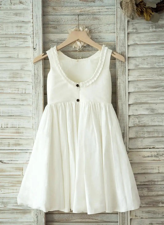 Elegant A Line Scoop Neck Sleeveless Button Back Tea Length Flower Girl Dress