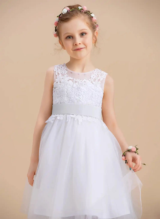 Elegant A?Line Round Neck Sleeveless Heart Cutout Knee?Length First Communion Dress
