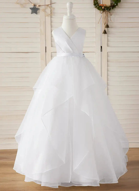 Elegant A?Line V?Neck Sleeveless Keyhole Back Floor Length First Communion Dress