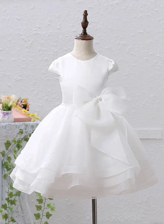 Elegant A?Line Round Neck Cap Sleeve Lace?Up Back Knee Length First Communion Dress