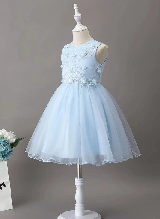 Elegant A Line Round Neck Sleeveless Bow Back Knee Length Flower Girl Dress