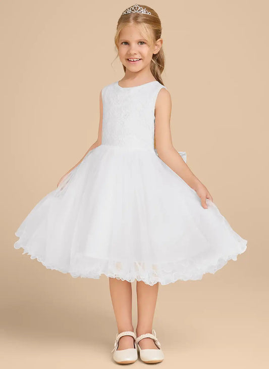 Elegant A-Line Round Neck Sleeveless Bow Back Knee Length First Communion Dress