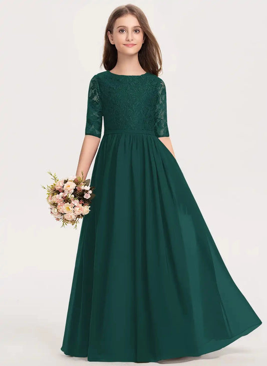 Elegant A Line Round Neck Elbow Sleeve Zipper Back Floor Length First Communion Dress