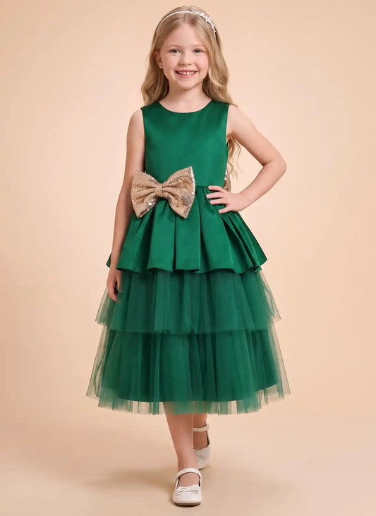 Elegant A Line Round Neck Sleeveless V Back Tea Length Christmas Dress