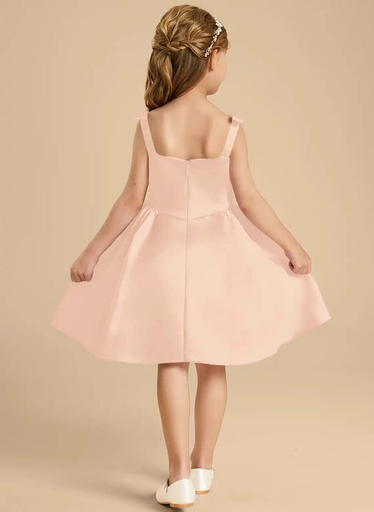 Satin A-Line Sweetheart Spaghetti Strap Square Back Knee-Length Flower Girl Dress