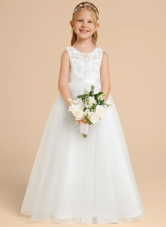 Elegant A?line Jewel Sleeveless V?back Floor?length Flower Girl Dress