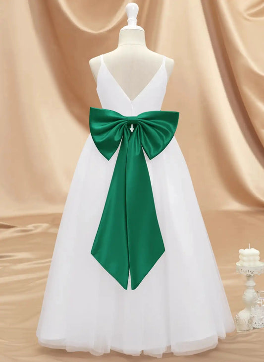 Elegant A Line V Neck Sleeveless Bow Back Floor Length Flower Girl Dress