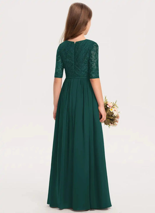 Elegant A Line Round Neck Elbow Sleeve Zipper Back Floor Length First Communion Dress