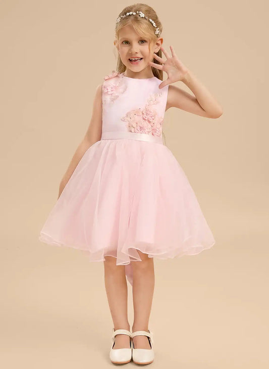 Elegant A Line Round Neck Sleeveless Bow Back Knee Length Flower Girl Dress