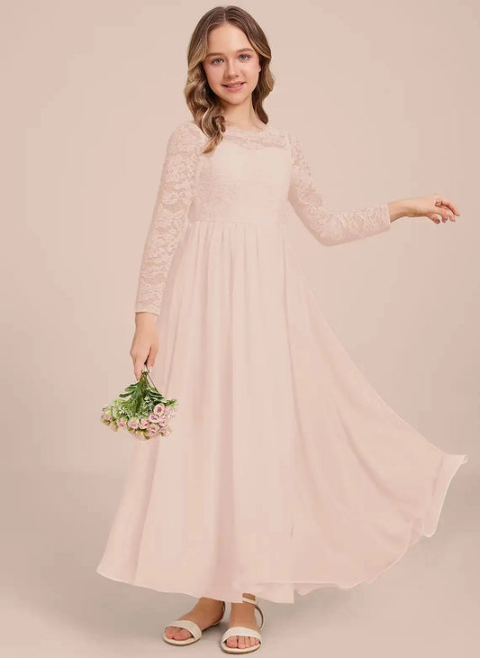 Elegant A?Line Round?Neck Long?Sleeve V?Back Maxi First Communion Dresses