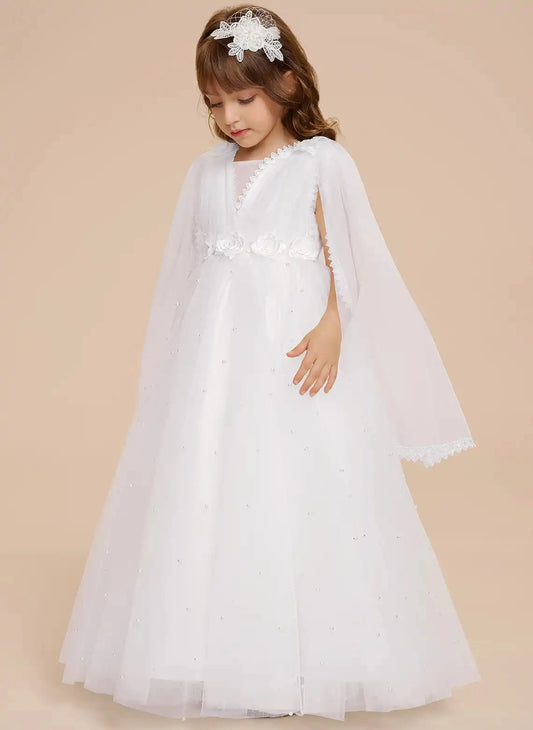 Elegant A?Line V?Neck Sleeveless Zipper?Back Floor?Length First Communion Dress
