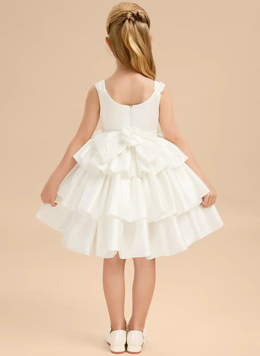 Elegant A Line Square Neck Sleeveless Bow Back Knee Length Flower Girl Dress