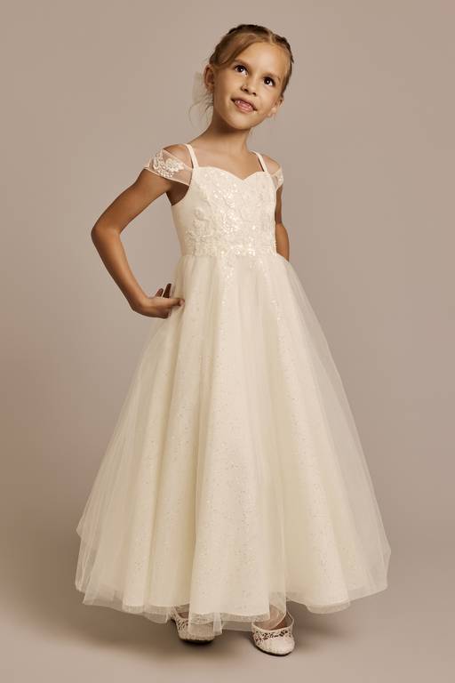 Elegant A-Line Sweetheart Cold Shoulder Lace Tulle Flower Girl Dress