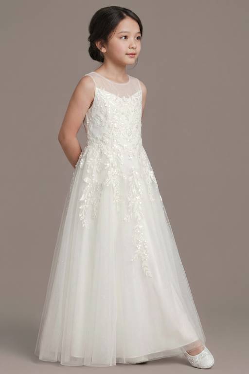 Elegant A-Line Illusion Neck Sleeveless Keyhole Back Lace Flower Girl Dress