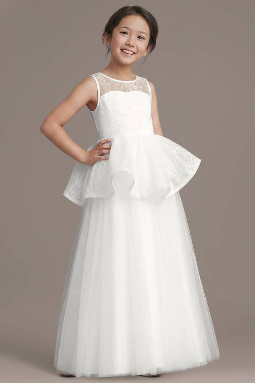 Elegant A-Line Illusion Neck Lace Peplum Bow Flower Girl Dress