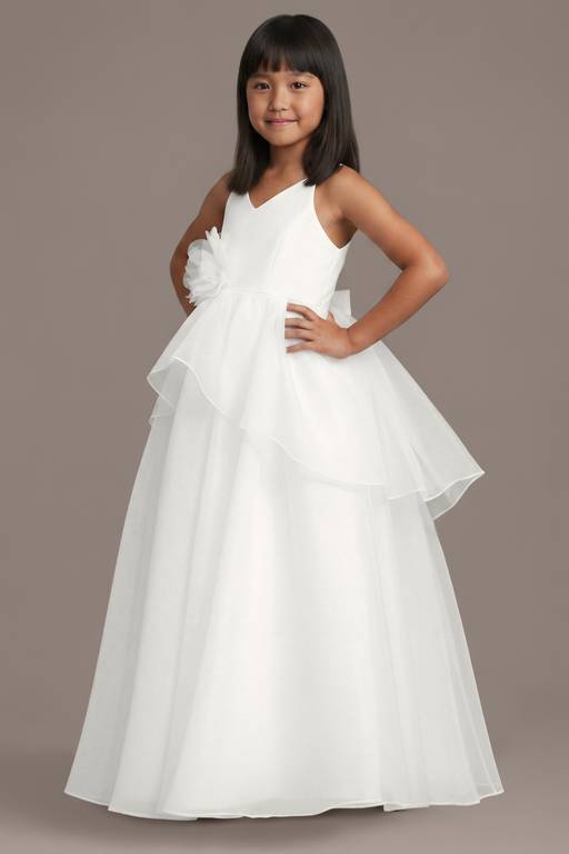 Elegant A-Line V-Neck Sleeveless Floral Organza Floor-Length Flower Girl Dress