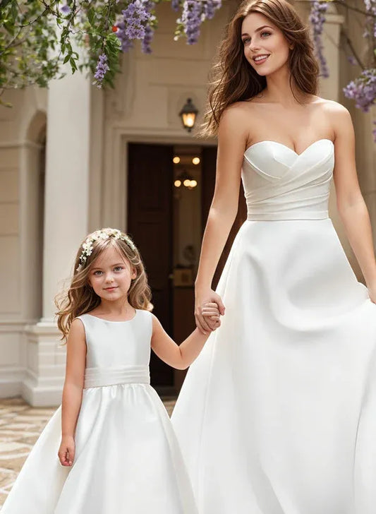 Elegant A-Line Round Neck Sleeveless V-Back Bow Floor-Length First Communion Dress