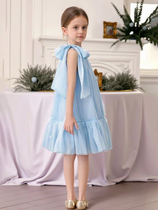 Elegant A-Line Halter-Neck Sleeveless Tie-Back Knee-Length Flower Girl Dress