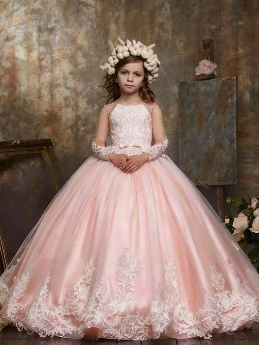 Luxury Ballgown Halter Sleeveless Open Back Train Flower Girl Dress