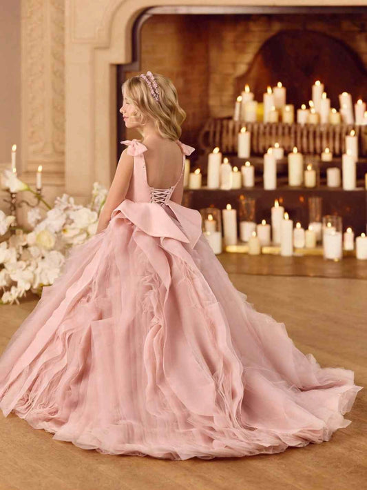 Blush A?line Square Sleeveless Lace?up Floor?length Trailing Flower Girl Dress