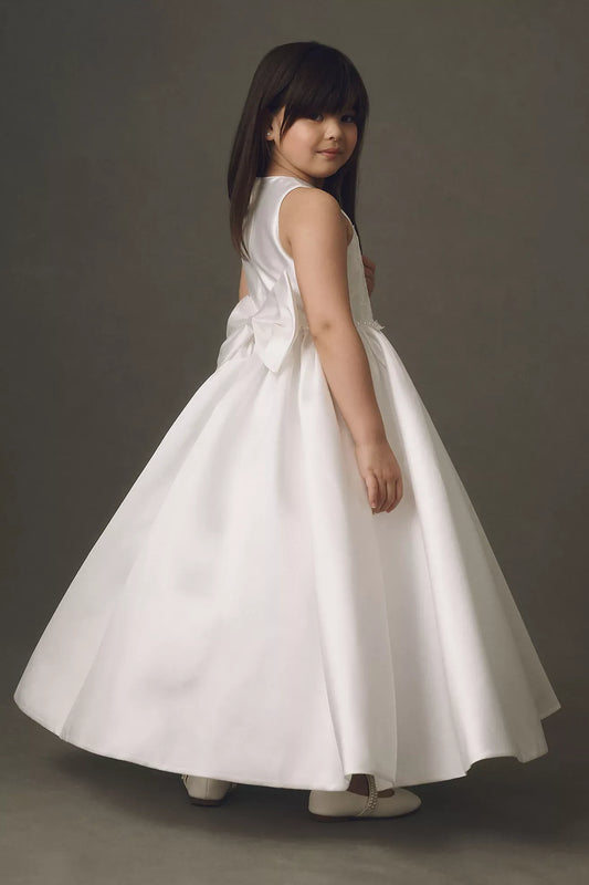 Classic Ballgown Round Neck Sleeveless Bow-Back Ankle-Length First Communion Dresses