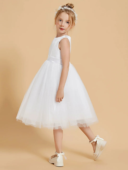 Classic A-Line Round-Neck Sleeveless Zipper-Back Tea-Length First Communion Dresses
