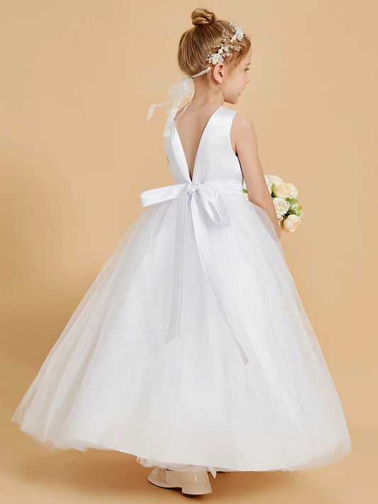 Graceful A-Line Round Neck Sleeveless V-Back Floor-Length Tulle Flower Girl Dresses