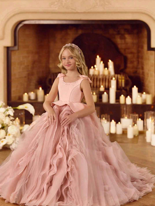 Blush A?line Square Sleeveless Lace?up Floor?length Trailing Flower Girl Dress
